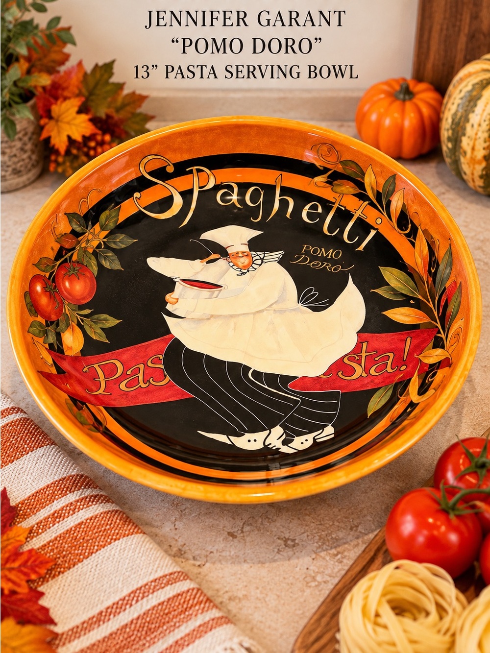 Certified International Jennifer Garant Pomo Doro 13” Pasta Serving Bowl Chef